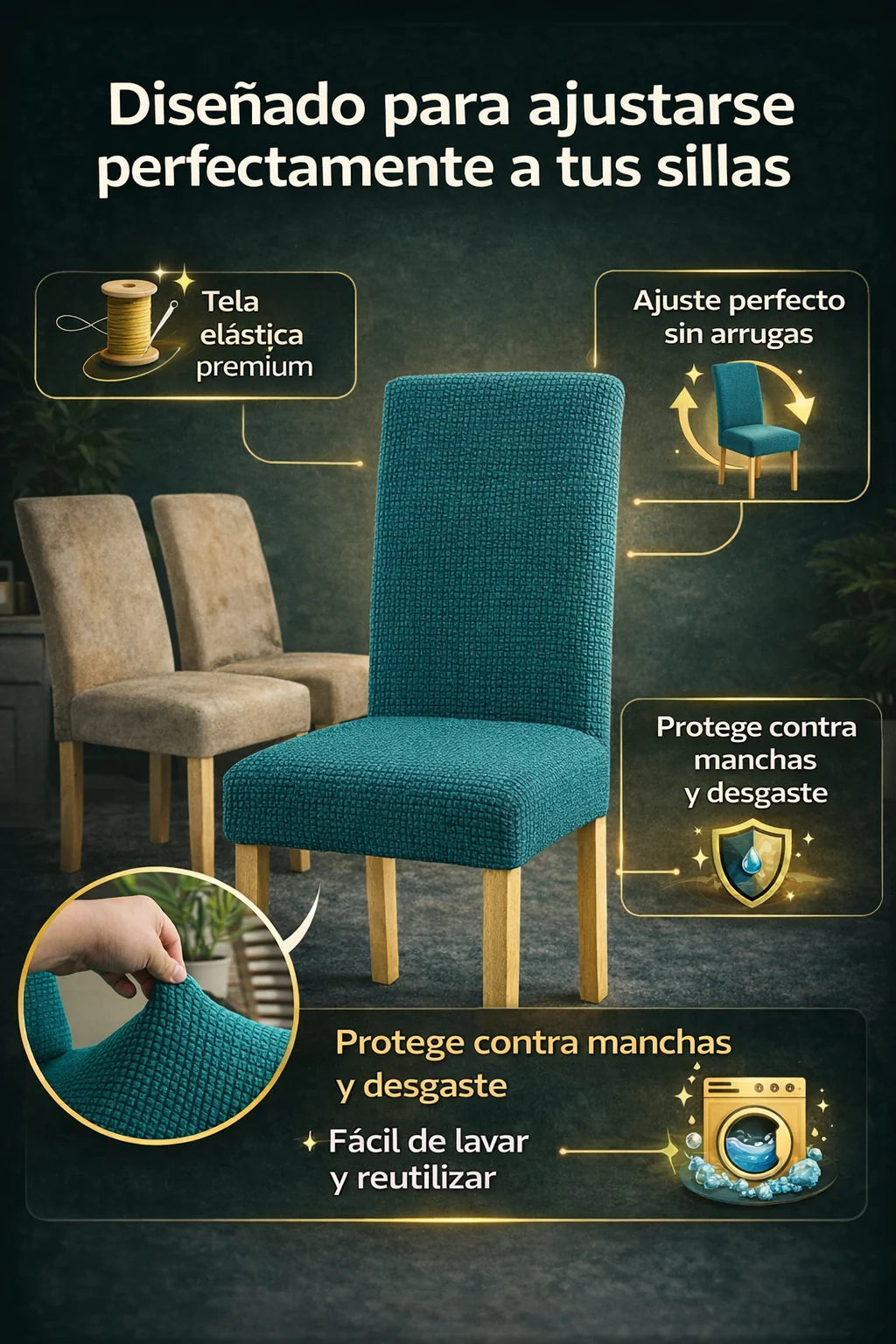 Diseñada para ajustarse perfectamente a tus sillas