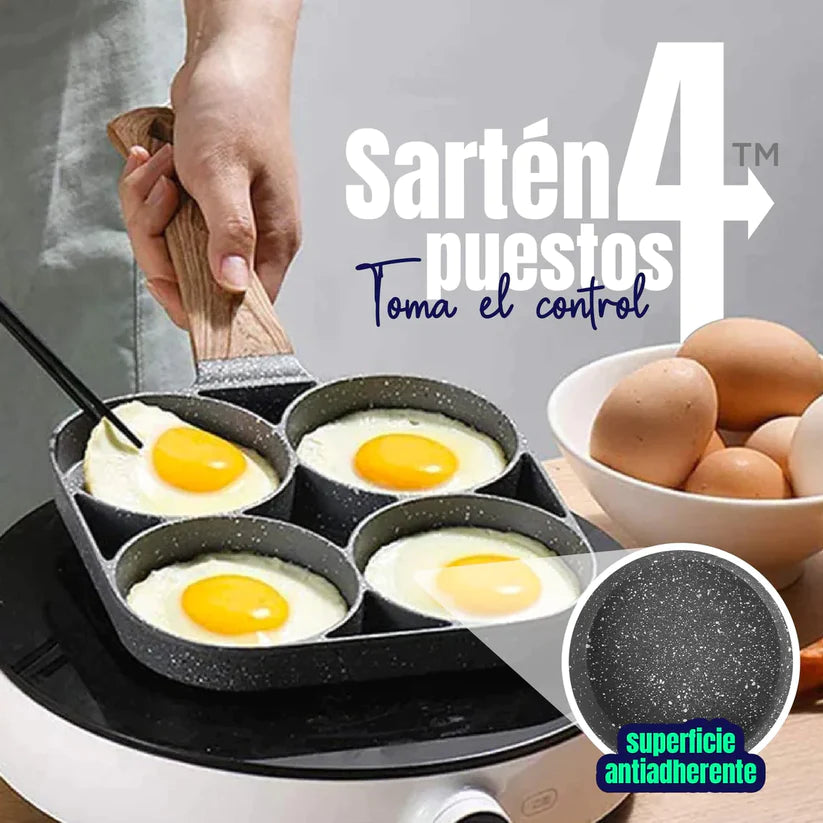 [COCINA 4 A LA VEZ] Sartén Antiadherente 4 Puestos — Apta Inducción