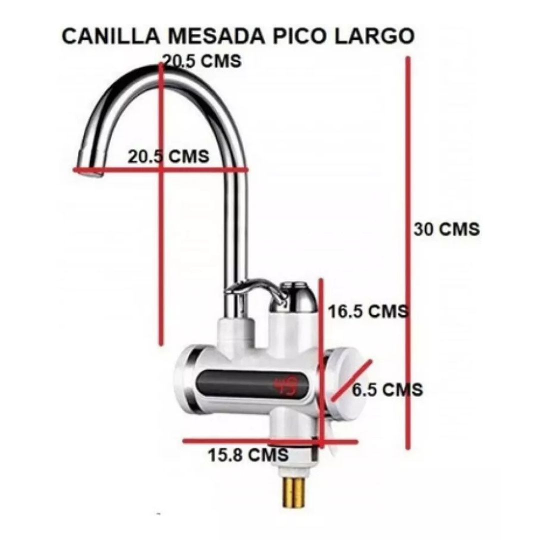 Medidas del grifo eléctrico de pico largo