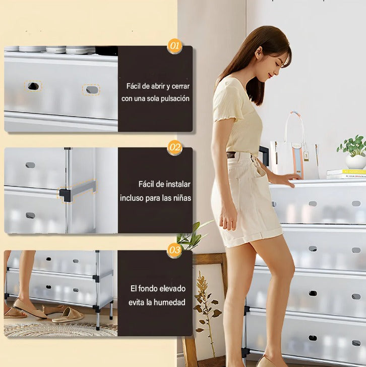 Zapatera organizadora 6 niveles: fácil de abrir, fácil de instalar, fondo elevado