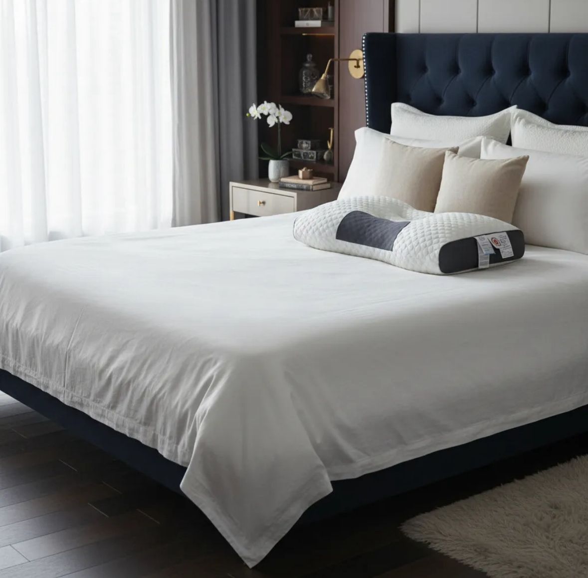 Almohada ergonómica cervical sobre cama