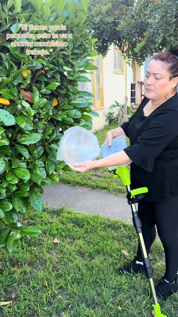 Recortando arbustos y plantas con la podadora inalámbrica en el patio