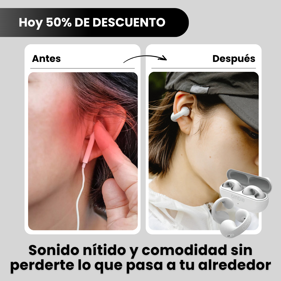 Antes y después: in-ear que duelen frente a audífonos clip cómodos de oído abierto
