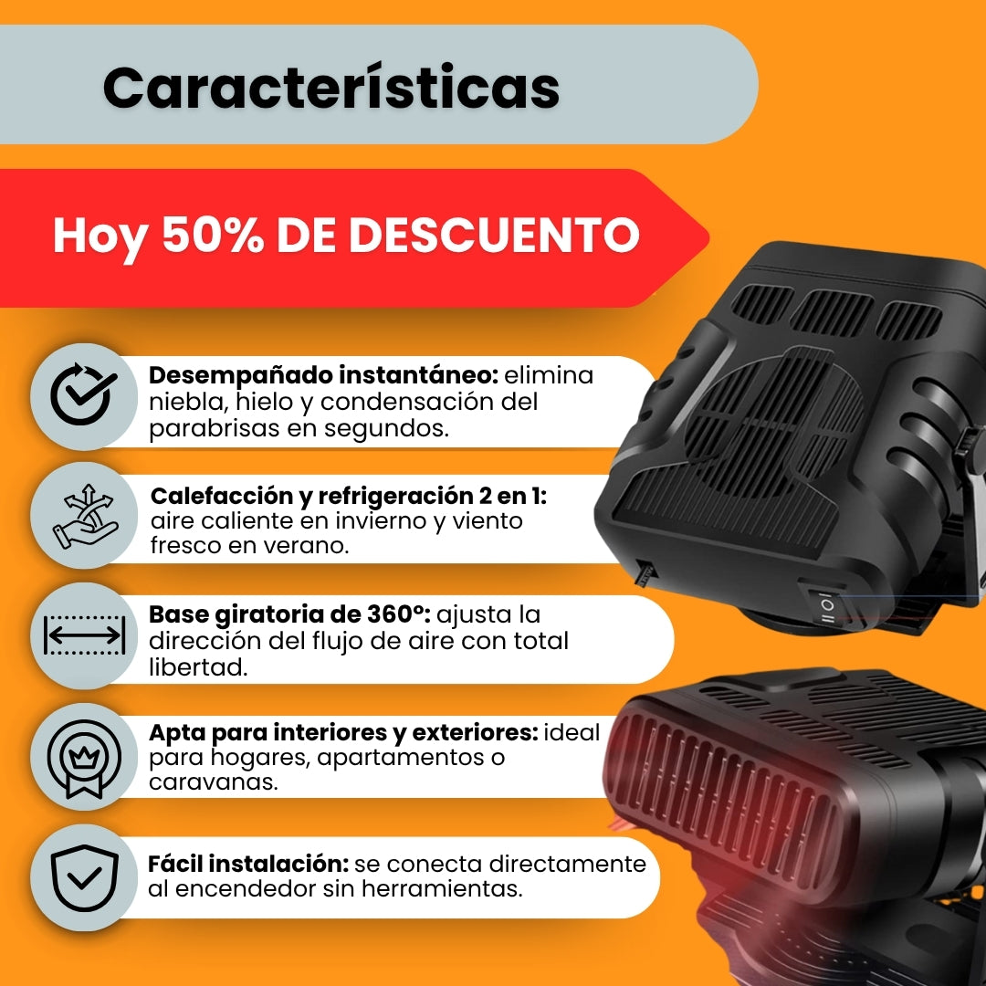 Características del calefactor 12V: desempaña, calienta y enfría