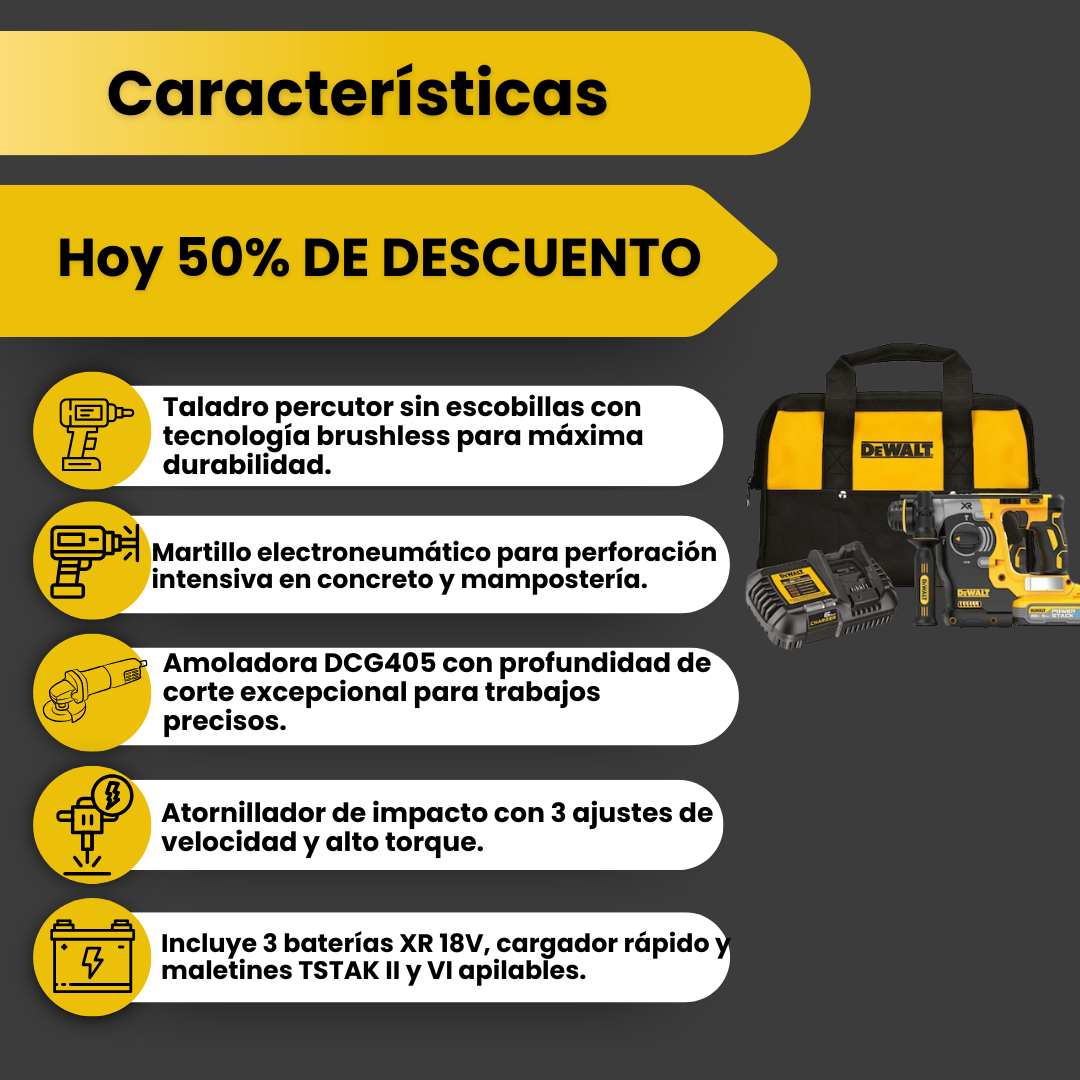 Características del combo brushless con 50% de descuento por tiempo limitado