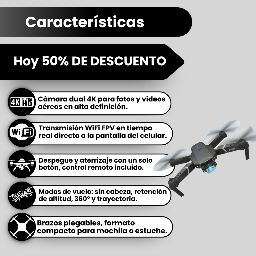 Ventajas del dron plegable 4K: cámara nítida, despegue automático y portátil