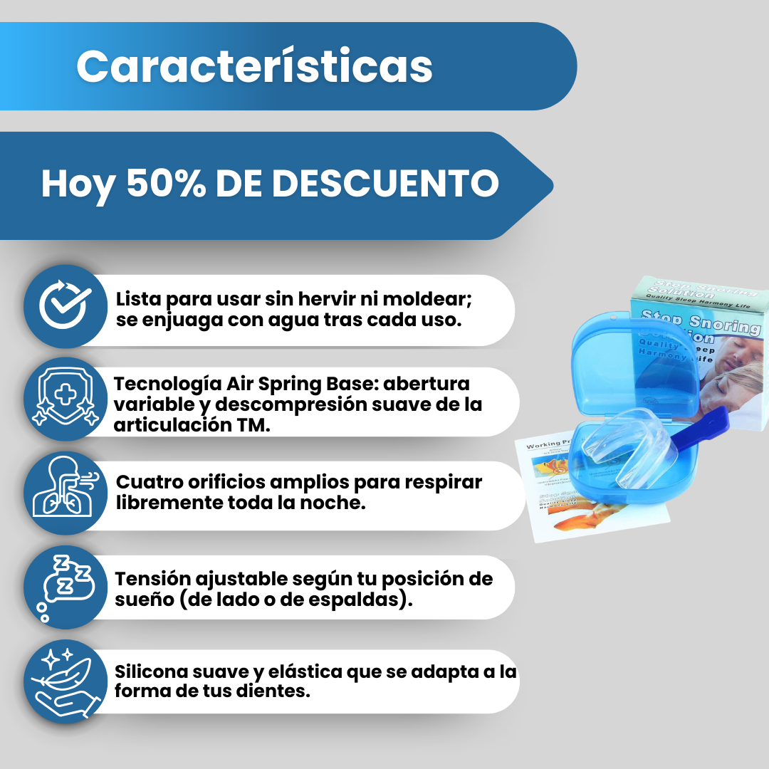 Características del protector antironquidos de silicona con 50% de descuento