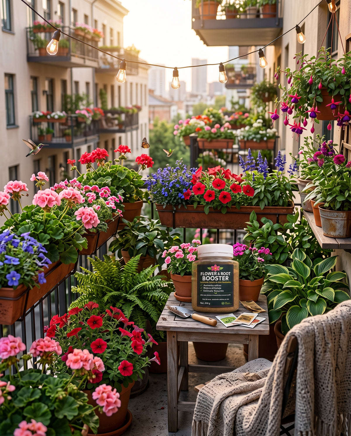 Balcón lleno de flores gracias a Flower & Root Booster