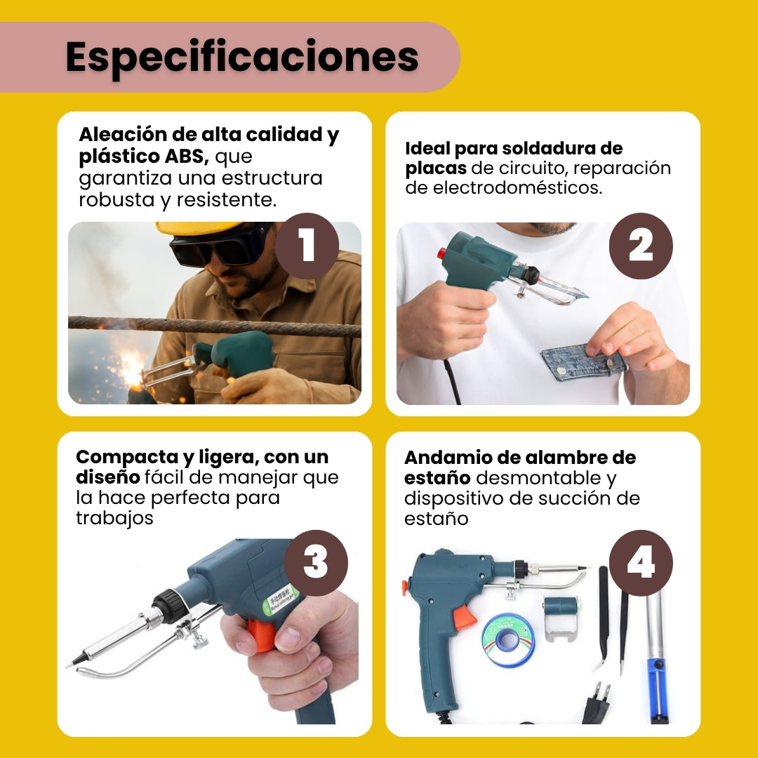 Especificaciones de la pistola de soldar: aleación de alta calidad, ideal para placas de circuito y reparación de electrodomésticos