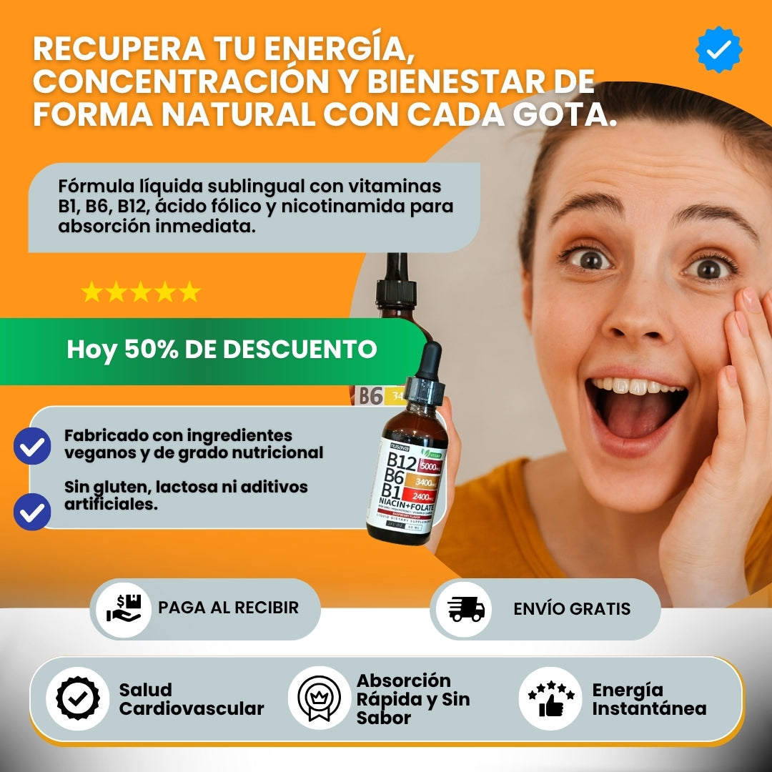 Recupera tu energía y concentración con gotas de vitamina B12 sublingual