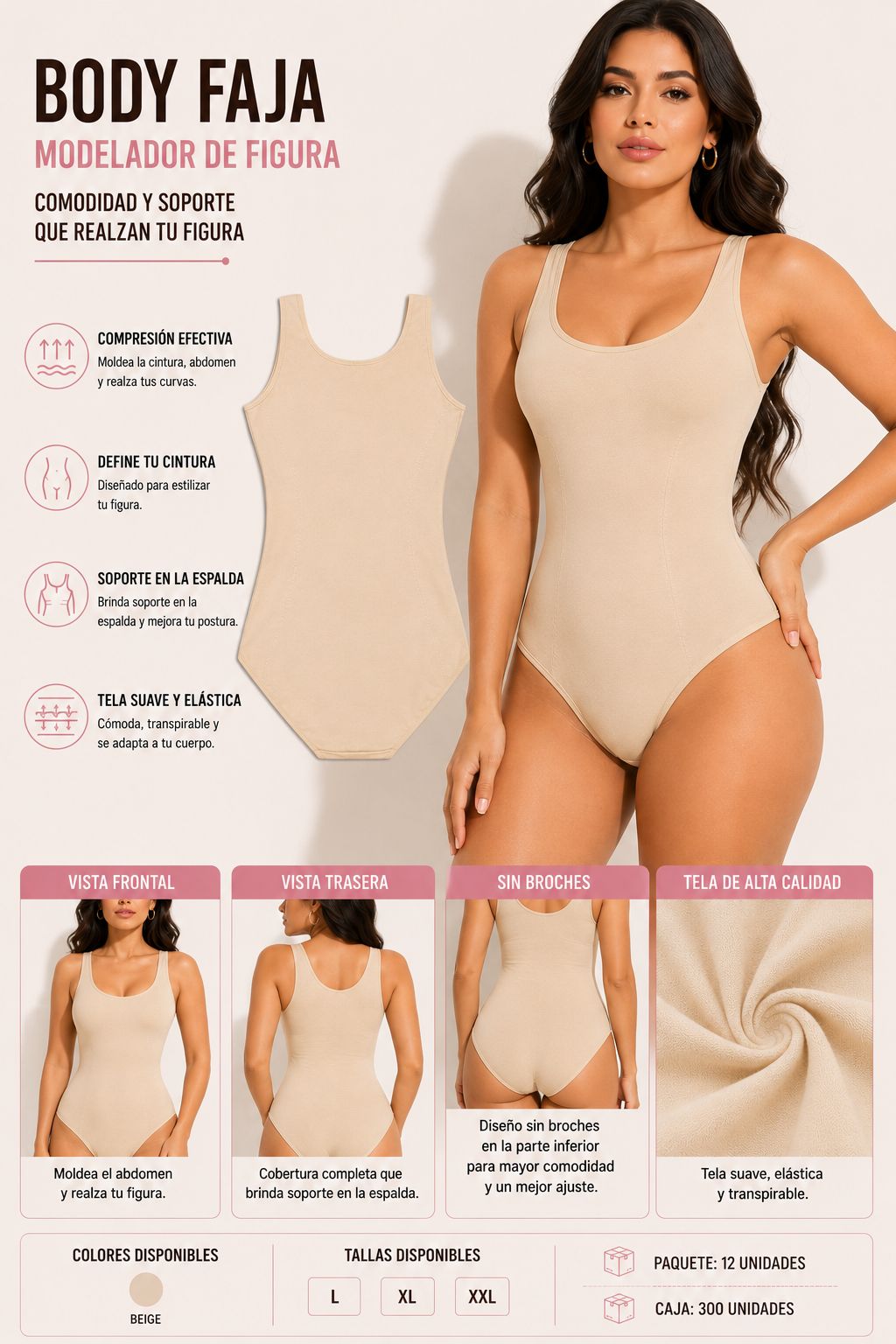 Vista frontal y trasera del body faja moldeador de figura