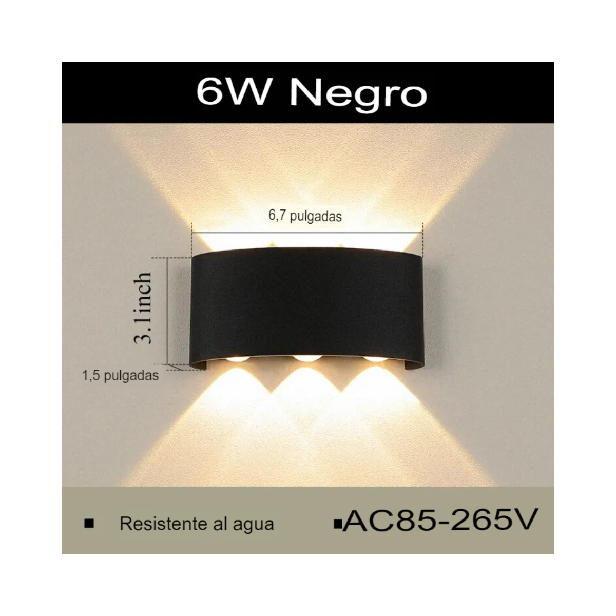 Especificaciones de la lámpara LED 6W negra AC 85-265V resistente al agua