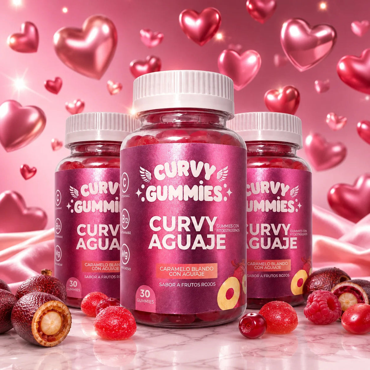 Curvy Gummies tres frascos gomitas de corazón