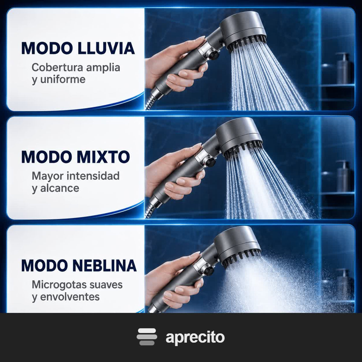 3 modos: lluvia, mixto y neblina