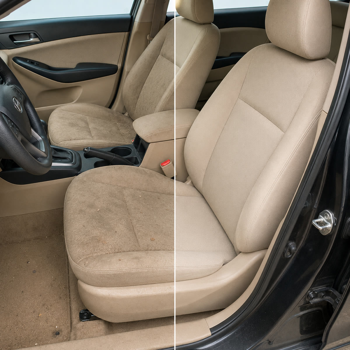 Tapiz claro antes y después de la limpieza con Foam Cleaner