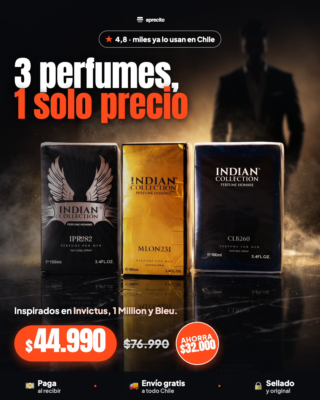 Kit 3 Perfumes Hombre Indian Collection - 3 perfumes 1 precio $44.990