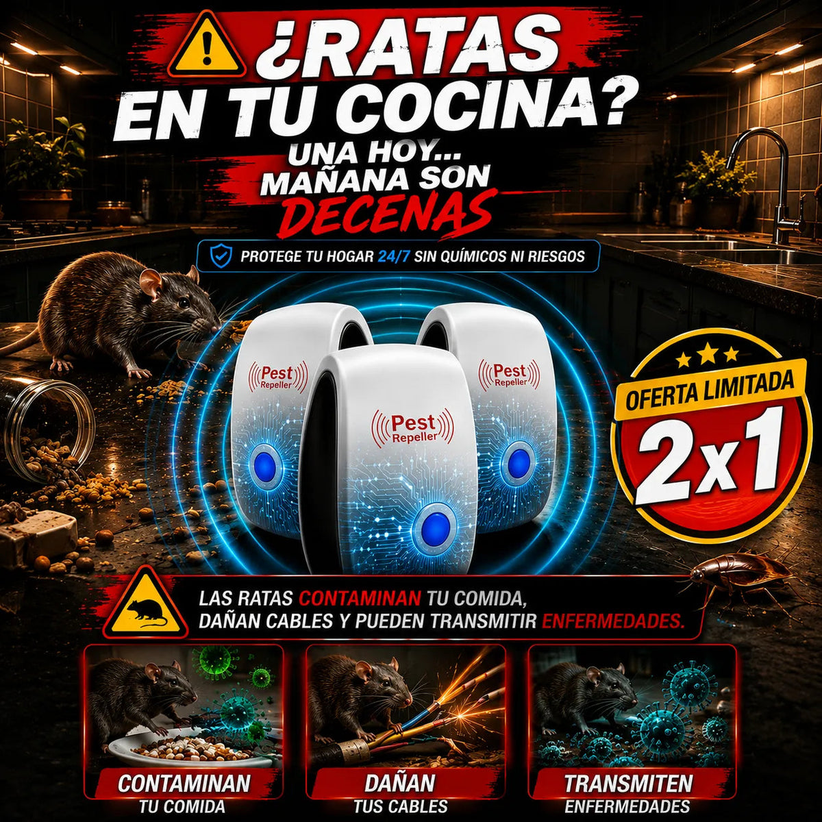 ¿Ratas en tu cocina? Repelente ultrasónico de plagas — promo 2x1